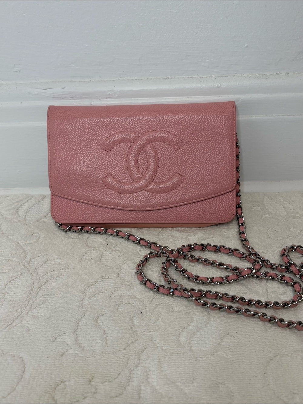 CHANEL Pink Caviar Leather Crossbody Wallet-on-Chain